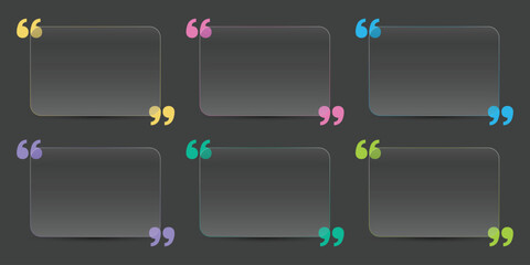 Obraz premium Modern Glassmorphism Quote Text Box Frames Set with Colorful Quotation Marks UI Element Templates