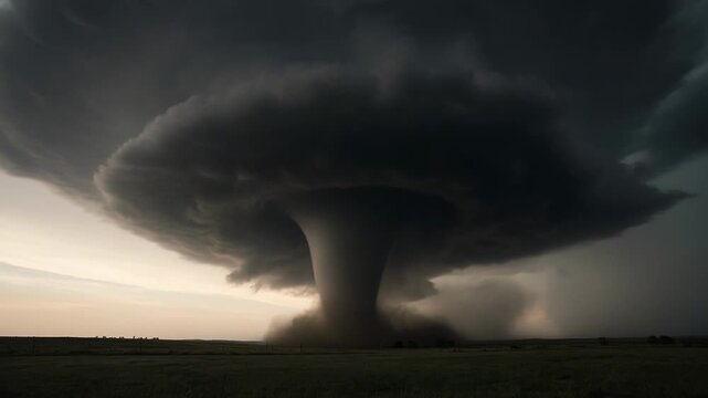 Powerful Tornado Forming Under Dramatic Dark Thundercloud in Rural Landscape