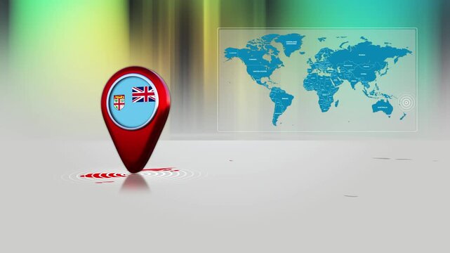 Fiji World Map Pin Location Background Loop 4k