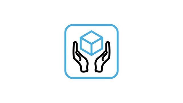 Handle with care sign and symbol icon animation. Hand with cardboard box animated video loops for warning, reminder, attention, caution and package box label. Motion graphics with alpha channel