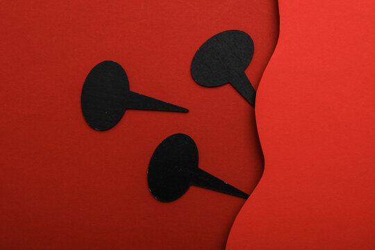 Black Chalkboard tags on a red wavy layered background. Creative layout. Romantic, Love concept