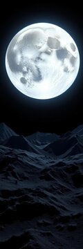 Softly glowing lunar surface with craters and mountains, moon, craters