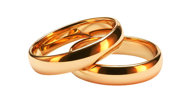 Two shiny gold wedding rings linked together representing eternal love and commitment for marriage ceremony celebration