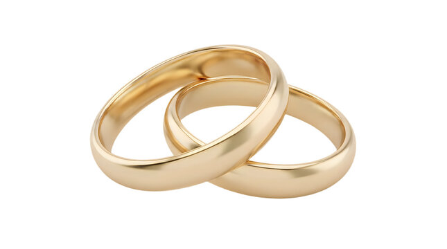 Two classic gold wedding rings interlocked representing love and marriage commitment