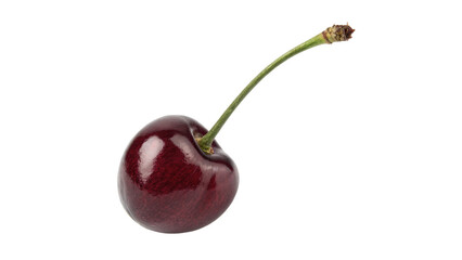 Single fresh dark red cherry berry with stem isolated on transparent background © Hanna