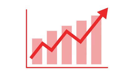 Obraz premium Red business growth chart vector graphic with ascending bars showing financial success and profit