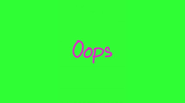 An eye-catching purple "oops" text animation on a green screen; suitable for stickers and editing.
