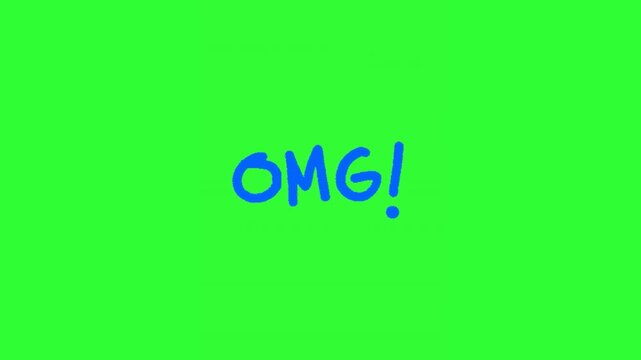 Green screen animation of the word "OMG" in blue.