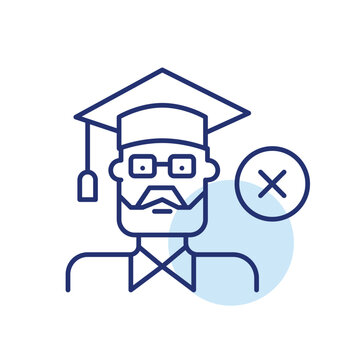 Educational restriction, older student ban. Man in mortar board and cross. Pixel perfect, editable stroke vector icon