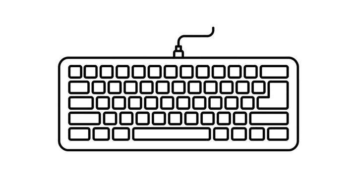 Keyboard flat icon with a connected cord for typing.