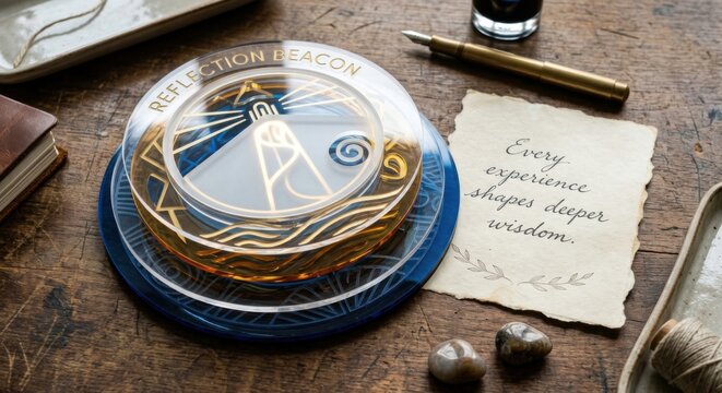 Reflection Beacon Lighthouse Art Piece with Inspirational Quote and Writing Tools