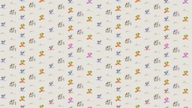 Seamless pattern of stylized islands with palm trees