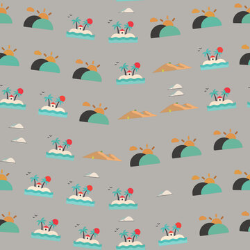 Seamless pattern of tropical islands and desert dunes