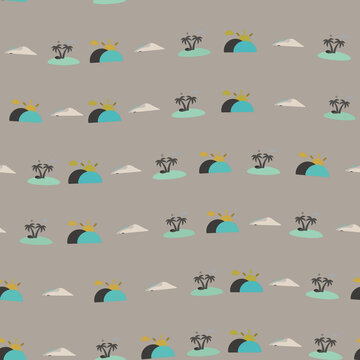 Seamless pattern of tropical islands and desert dunes