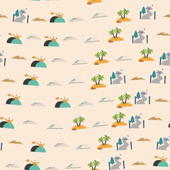 Stylized landscape elements seamless pattern © hanafi