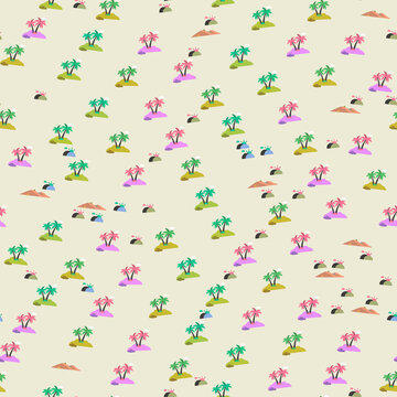 Seamless pattern of tropical islands with palm trees