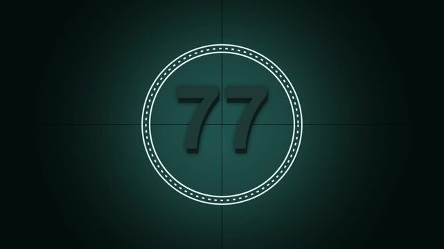 Digital cinematic countdown timer animation number 77