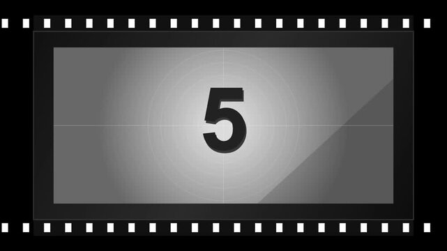Film strip style countdown leader number 5 animation