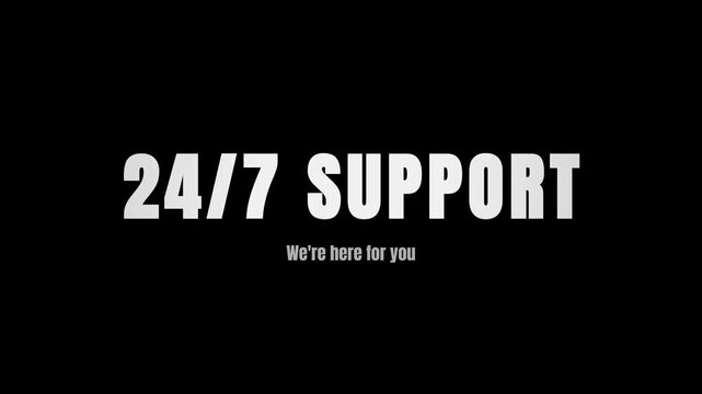 24/7 Support Kinetic Typography Motion Graphic, Customer Service Text Animation, Business Help Title Video