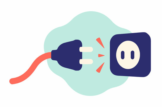 404 error page illustration, unplugged plug and socket, flat vector