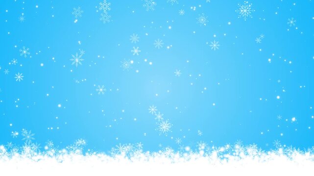 snow flakes bottom border frame falling on blue animation,winter snow flakes new year and Christmas holiday copy space motion background