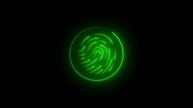 Green color Fingerprint icon animation. finger print fingerprint lock secure security ,Finger print sign. Digital processing of fingerprints neon Glowing looping technology fingerprint. 