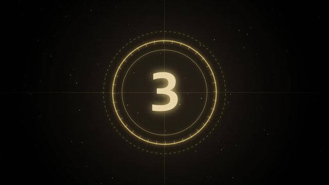 Golden retro film countdown leader number 3 with glow effect