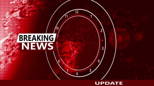 Breaking news and update banner with a world map clock graphic television style background animation