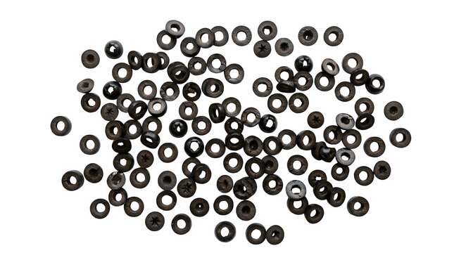A large pile of pitted black olives isolated on transparent background