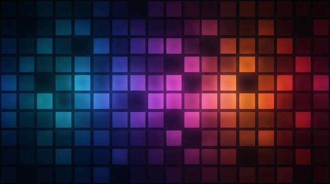 Abstract digital background with vibrant colorful squares and gradient lighting effects