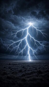 Striking Lightning Illuminating Dramatic Stormy Night Sky Over Rural Landscape