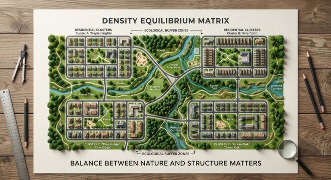 Density Equilibrium Matrix: Urban Planning Balancing Residential Clusters and Ecological Buffer Zones