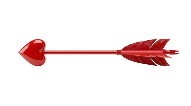 A shiny red cupid arrow with a heart shaped tip isolated on transparent background