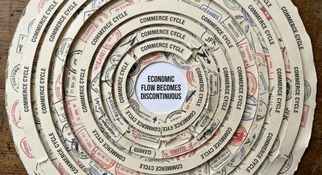 Concentric Paper Pathways Depicting the Discontinuous Economic Commerce Cycle
