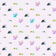 Fototapeta premium Flat Landscape Pattern with Mountains and Rivers