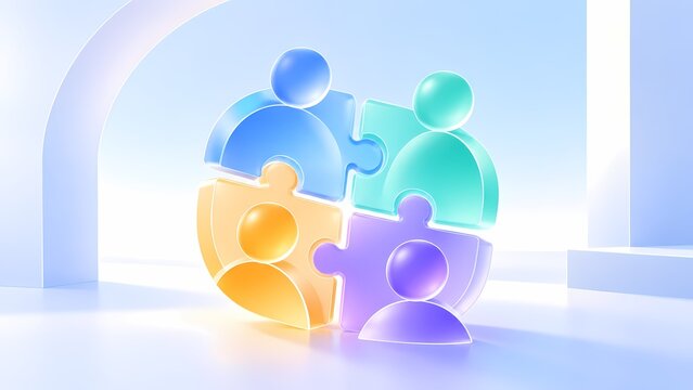 Colorful puzzle pieces forming human figures