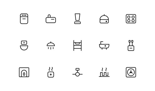Smart Home Bathroom and Kitchen Icons, Editable Stroke