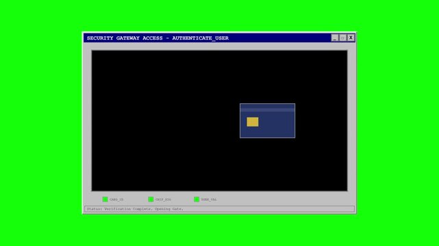 Retro computer operating system window interface on green screen background chroma key.