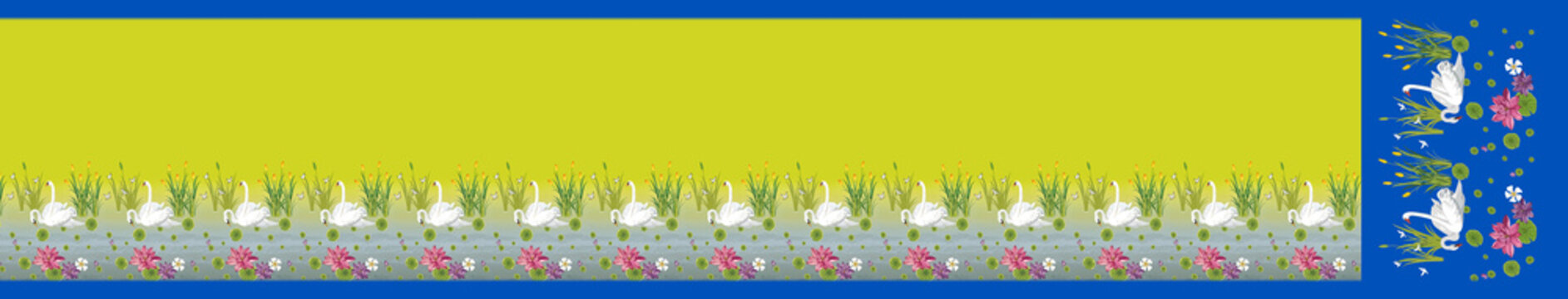 Scenic Indian Saree Design with Floating White Swans, Lotus Lake Border, and Royal Blue Pallu