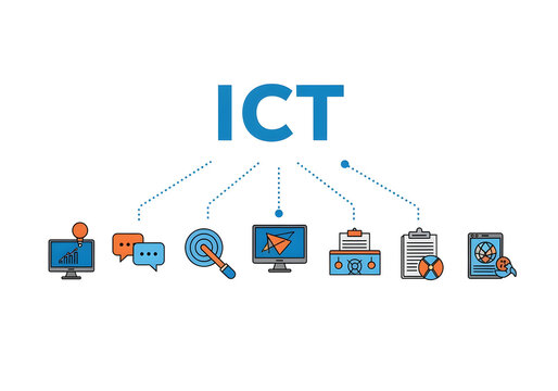 Ict education concepts illustration with icons isolated on white background