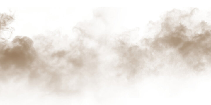 Dust sand soil smoke cloud particles isolated on transparent white background. Brown sandstorm smog sand dust explosion rising. Design elements for Compositing, covering, overlay, PNG