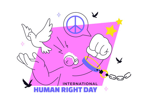 International Human Rights Day Vector Illustration featuring Human Freedom, Equality, Justice, Peace and Advocacy with Megaphone and Dove