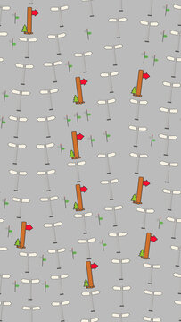 Seamless pattern of directional signposts