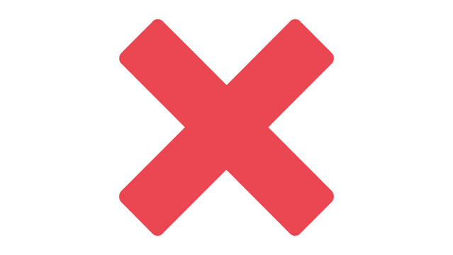 Red cross icon, delete and cancel button vector symbol, negative wrong mark and close sign in flat style isolated on white background