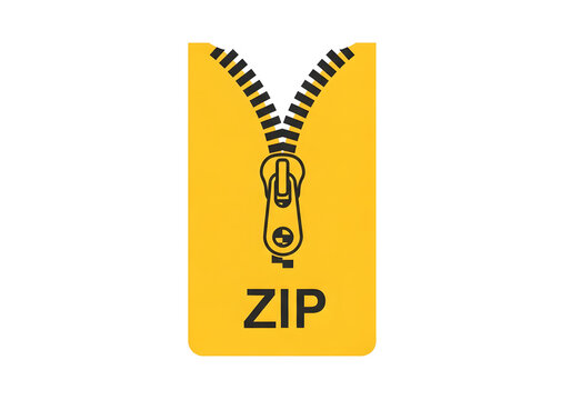 Yellow zipper icon with zip text isolated on white background