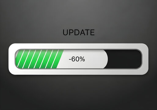 Update progress bar showing sixty percent decrease isolated on white background