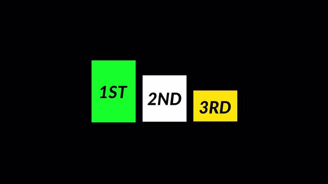 Animated Leaderboard ranking bar 1st 2nd 3rd position infographic animation in 4k animation with alpha channel animated rank block animation on transparent background 1st 2nd 3rd position animation