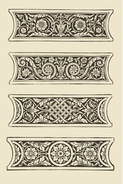 Four decorative vintage floral border panels