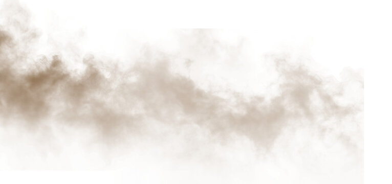 Dust sand soil smoke cloud particles isolated on transparent white background. Brown sandstorm smog sand dust explosion rising. Design elements for Compositing, covering, overlay, PNG