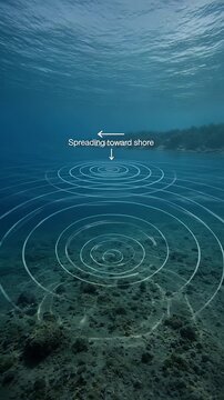 Underwater View of Shockwaves Rippling Through the Ocean Surface Above a Rocky Seabed